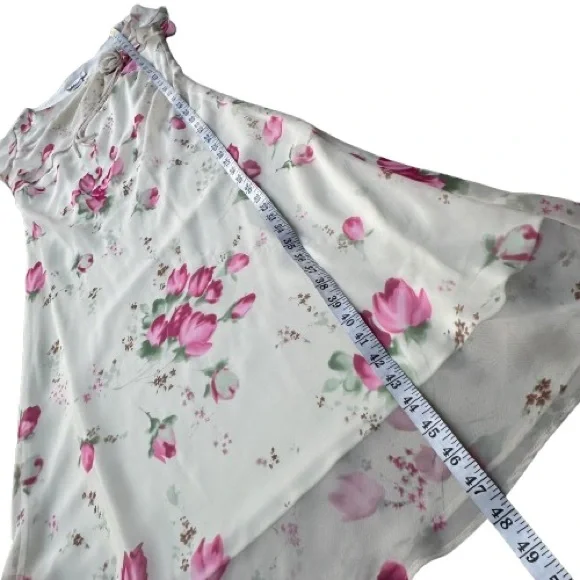 Dressbarn Women' 8 Ivory Cream Pink Floral Chiffon Short Sleeve Maxi Dress - Picture 12 of 16
